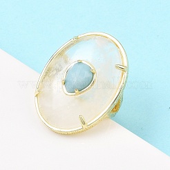 Кольца-манжеты из натурального кварца и цветочного амазонита в форме овала&nbsp;G-P599-01G-01