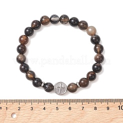 Pulseras elásticas redondas de cuentas de ónix negro natural&nbsp;BJEW-JB13665