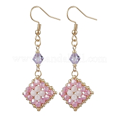 Серьги-подвески из ромбовидного стекла ручной работы из нержавеющей стали 304 EJEW-MZ00517-01