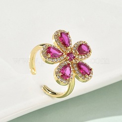 Кольца-манжеты из цветочной латуни с микропаве из кубического циркония для женщин RJEW-A069-14G