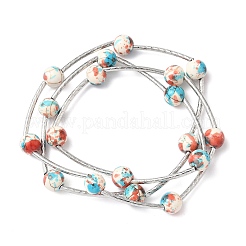 Braccialetti multifilo con perline turchesi sintetiche rotonde per donna&nbsp;BJEW-JB12335-01