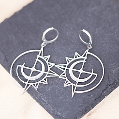 Серьги-подвески из нержавеющей стали 201 с полыми солнечными вставками&nbsp;FS-WGF3441-01