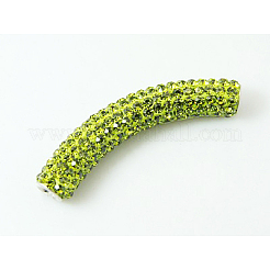 真鍮中東ラインストーンビーズ  カドミウムフリー＆鉛フリー  チューブ  かんらん石  45~46.5x9mm  穴：4mm&nbsp;RB-C1300-6