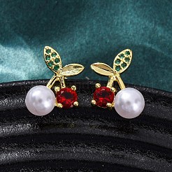 Серьги-гвоздики из вишневой латуни с микропаве из кубических цирконий EJEW-H158-08A-G