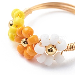 Стеклянные плетеные бусины цветочные кольца на пальцы RJEW-TA00054-03