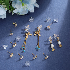 6 пара сережек-гвоздиков из латуни с прозрачным кубическим цирконием&nbsp;KK-BBC0019-05A