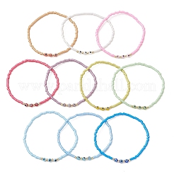 10 pulsera elástica de cuentas de vidrio de 10 colores&nbsp;BJEW-MZ00323
