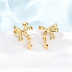 Серьги-гвоздики из стерлингового серебра с бантом и звездой&nbsp;EJEW-K317-10G