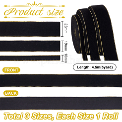 3 рулон 3 видов односторонней бархатной ленты с золотой окантовкой для изготовления бантов OCOR-PH0004-12