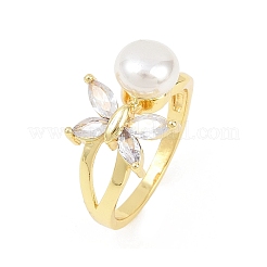 Fingerringe aus Messing mit Mikropavé-Kubikzirkonia für Damen&nbsp;RJEW-D340-02G-04