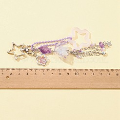 アクリル＆ガラスペンダントキーホルダー  合金と鉄のパーツと  車のキーバッグの装飾用  花と星と魚  プラム  13.7cm&nbsp;X1-KEYC-FZ00005