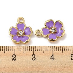 合金エナメルチャーム  ラインストーン付き  ゴールドカラー  花のチャーム  紫色のメディア  16x12.5x3mm  穴：1.8mm&nbsp;LS-ENAM-D063-01G-06