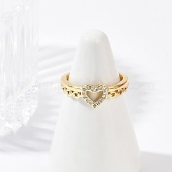 Открытые манжеты для женщин из латуни с микро-паве в виде сердца с прозрачным фианитом RJEW-G343-01G