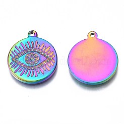 Pendentifs en acier inoxydable 304 couleur arc-en-ciel avec monture en strass&nbsp;STAS-S119-096