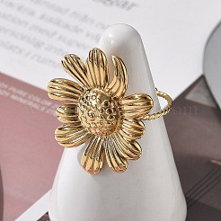 Кольцо-манжета из нержавеющей стали 304 с цветком для женщин&nbsp;RJEW-M049-04G