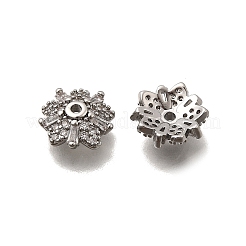 真鍮製マイクロパヴェクリアキュービックジルコニアビーズキャップ  花  プラチナ  10.5x3mm  穴：1.2mm&nbsp;KK-Z126-18P