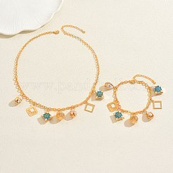 Комплекты ожерелий и браслетов из сплава с ромбовидной каплевидной формой и круглой эмалью для женщин&nbsp;PJ4309