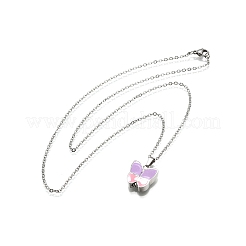 Ожерелья с подвеской в виде гроба-бабочки из нержавеющей стали 304 с сиреневой и розовой эмалью NJEW-V002-01P