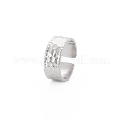 Anillo de puño plano abierto martillado de acero inoxidable 304 que no se deslustra para mujer&nbsp;RJEW-S405-208P