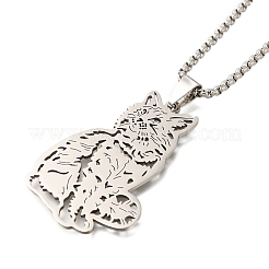 201 цепочка из нержавеющей стали с полым милым кулоном в виде кошки NJEW-S003-09P