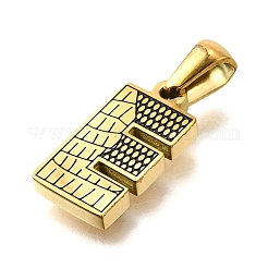 金色の304ステンレススチールペンダント  樹皮模様  文字e  18x9x2.5mm  穴：5.5x3mm&nbsp;STAS-K300-01G-E