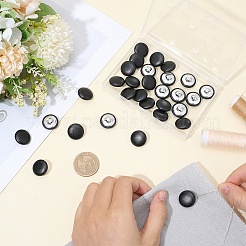 30穴PUレザーシャンクボタン1個  アルミパーツ  フラットラウンド  ブラック  17x8mm  穴：2x2mm&nbsp;BUTT-CL0001-01B-01