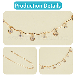 Океан железо стекло стразы форма ракушки кисточка талия живот тело цепи для женщин&nbsp;AJEW-WH20019-86