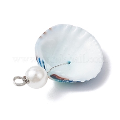 Подвески из окрашенных натуральных ракушек и имитации круглого белого жемчуга PALLOY-JF04443-02