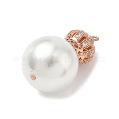 Ciondoli in ottone con micro pavé di zirconi cubici trasparenti e perle artificiali color bianco crema&nbsp;KK-A300-13B-RG