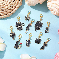 4 set di 2 decorazioni pendenti in lega smaltata a forma di gatto&nbsp;HJEW-SC0002-15