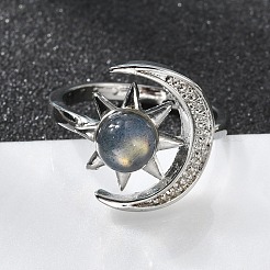 Натуральные лабрадоритные пальцевые кольца RJEW-E067-04P