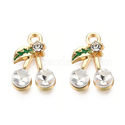合金ラインストーンペンダント  エナメル  ライトゴールド  さくらんぼのチャーム  クリスタル  17x12x4mm  穴：1.6mm&nbsp;ENAM-S119-025C-01