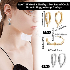 12 шт. 2-цветная латунная фурнитура для сережек-колец с микропаве из прозрачного кубического циркония&nbsp;ZIRC-BBC0003-47