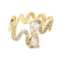 Латунные микропаве кубические цирконии манжеты открытые кольца для женщин&nbsp;RJEW-B160-01G