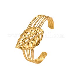 304ステンレススチール製マルチ連カフバングル  女性用幅広バングル  葉  18KGP本金メッキ  内径：2.36インチ（6cm）&nbsp;WGC4236-01