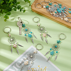 10 шт. 2-цветная плетеная сетка/паутина с подвеской из сплава перьев&nbsp;KEYC-HY00002