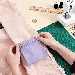 キャンバス布ジッパーバッグ  正方形  衣服縫製用の合金金具付き  紫色のメディア  12x11x0.2cm&nbsp;ABAG-WH0077-09C-01