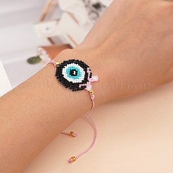 Браслеты в богемном стиле в форме яблока с подвеской в виде сглаза из стеклянных бисерных звеньев.&nbsp;SC9475-2