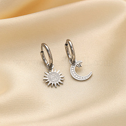 Серьги-кольца с кристаллами и стразами из нержавеющей стали 304 «Луна и солнце»&nbsp;FS-WG14E18-02