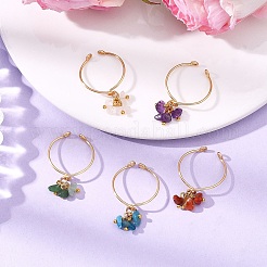 Женские манжеты-кольца из плетеных бусин с натуральными драгоценными камнями&nbsp;RJEW-JR00952-01