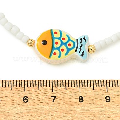 ガラスと真鍮のビーズネックレス  304ステンレススチールチェーンエクステンダー付き  魚  ゴールドカラー  ミックスカラー  15.83インチ（40.2cm）&nbsp;NJEW-JN06622