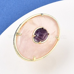 Овальные кольца-манжеты из натурального розового кварца и аметиста G-P599-01G-03