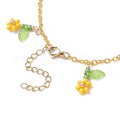 Facettierte runde Fußkettchen aus natürlichem Howlith und Glasperlen mit Blumenquaste und Messing-Kabelkette für Frauen&nbsp;AJEW-MZ00007-01