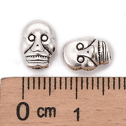 チベット銀ビーズ  鉛フリー＆ニッケルフリー＆カドミウムフリー  ハロウィン  スカル  アンティークシルバー  約6.5 mm幅  長さ9mm  穴：2mm&nbsp;AB321-NF