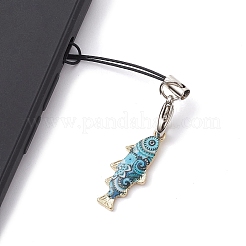 魚合金エナメルペンダント携帯ストラップ  コードループモバイルアクセサリー装飾  ミックスカラー  9.2cm  ペンダント：27x10.5x2 mm&nbsp;HJEW-JM01640
