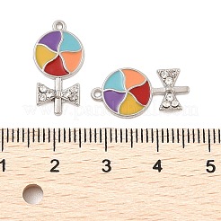 メッキ合金エナメルチャームラック  ラインストーン付き  ロリポップチャーム  プラチナ  19x10x2mm  穴：1mm&nbsp;PALLOY-R451-06P