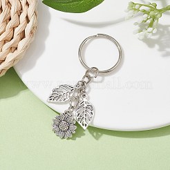 Подвеска-брелок из сплава в тибетском стиле с подсолнечником и листьями&nbsp;KEYC-JKC00710