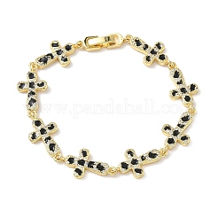 Messing-Emaille-Mikropflaster-Armbänder mit klaren Zirkonia-Kreuzgliedern für Damen&nbsp;BJEW-G764-02G