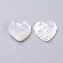 パールシェルカボションのナチュラルホワイトシェルマザー  聖母マリアとハート  14.3x14.5x2.3mm&nbsp;SSHEL-L017-010