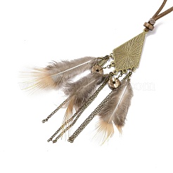 Collana in lega rombo con pendente in piuma con perline di legno&nbsp;NJEW-P261-06AB